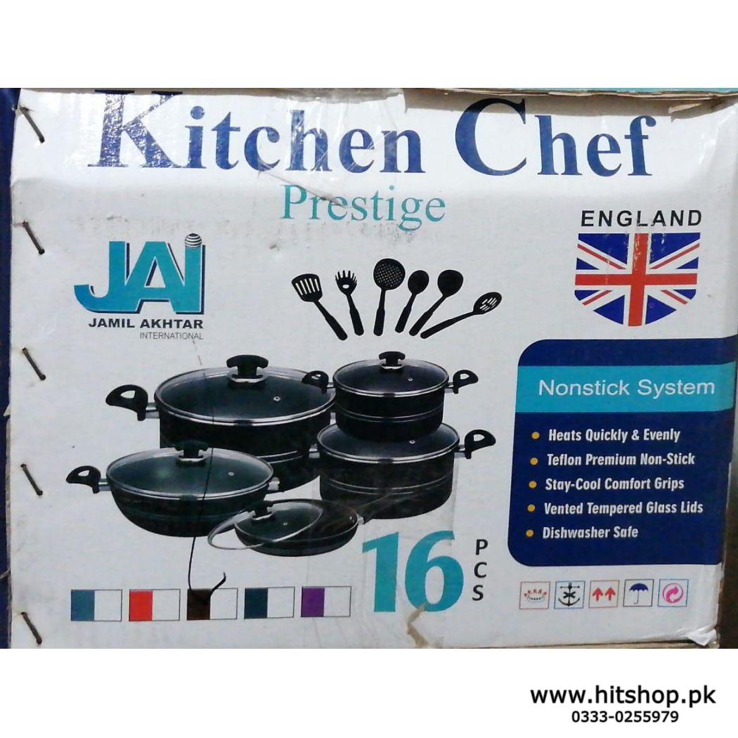 Kitchen Chef Prestige Non Stick Cookware Set - 16 Pcs Gray 